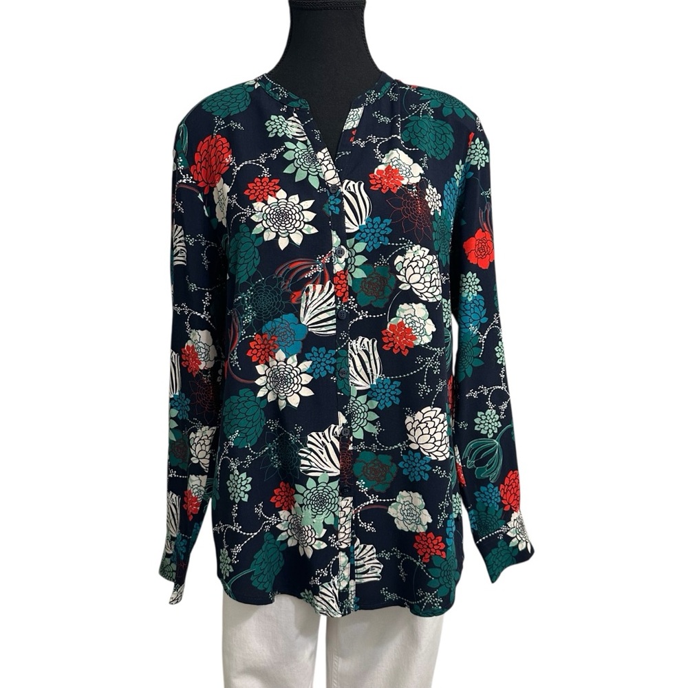 Olsen Europe Navy with Floral Print Blouse size 8